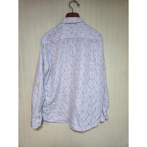Alex Vando Shirt Mens Large White Blue Print Long Sleeve Button Front Casual - Picture 3 of 7